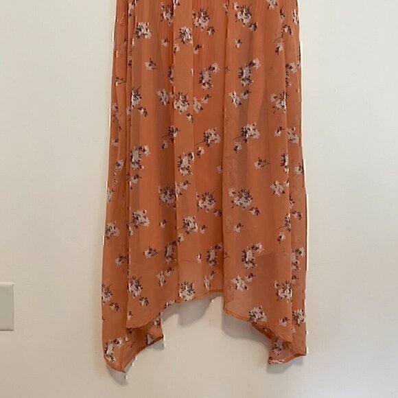 AVA & VIV Plus Size Floral Pleated Midi Dress Peach Pink Orange Hi-Lo 1X NO BELT - Picture 4 of 16